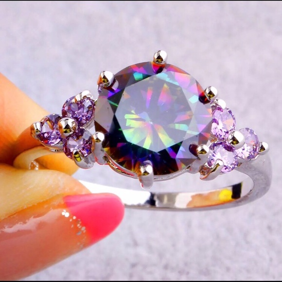 925 Amethyst Rainbow Mystic Topaz Ring! - Picture 1 of 8